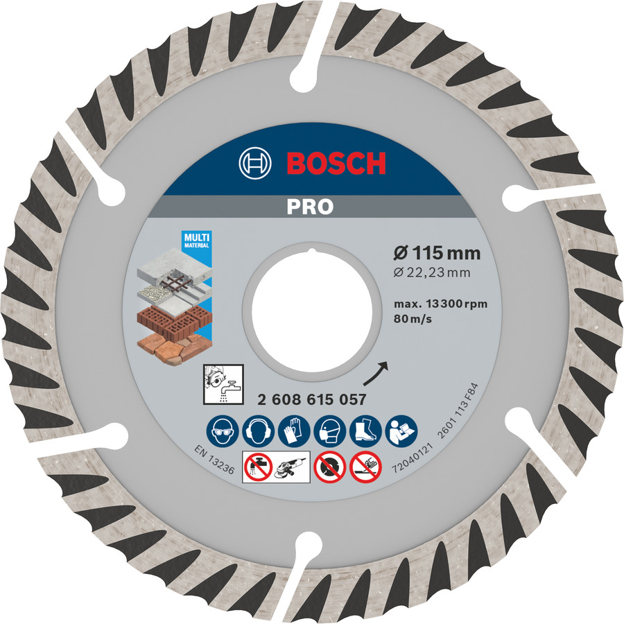 Dimanta grieš. disks * Universal 115x22.23 mm, Mazām leņķa slīpmašīnām PRO MULTI MATERIAL DIMANTA GRIEZĒJDISKS, 2608615057, BOSCH