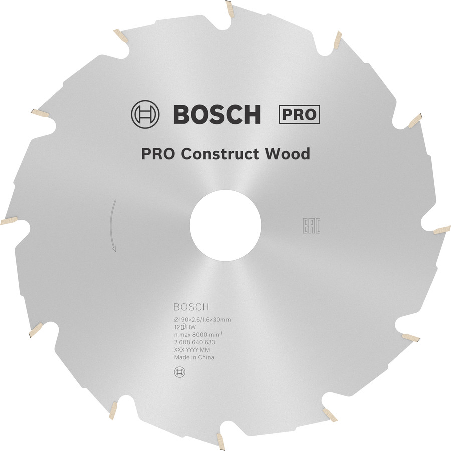 Ripzāģa disks 190x30 mm Construct wood, Rokas ripzāģiem PRO CONSTRUCT WOOD RIPZĀĢA ASMENS, 2608640633, BOSCH