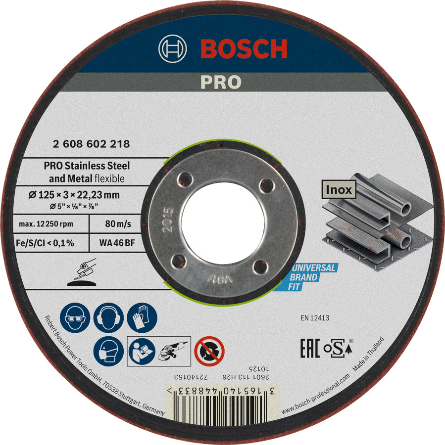 Slīpēšanas disks 125x3.0x22.23 mm, Mazām leņķa slīpmašīnām PRO SEMI-FLEXIBLE SLĪPRIPA AR SAISTVIELĀM, 2608602218 BOSCH