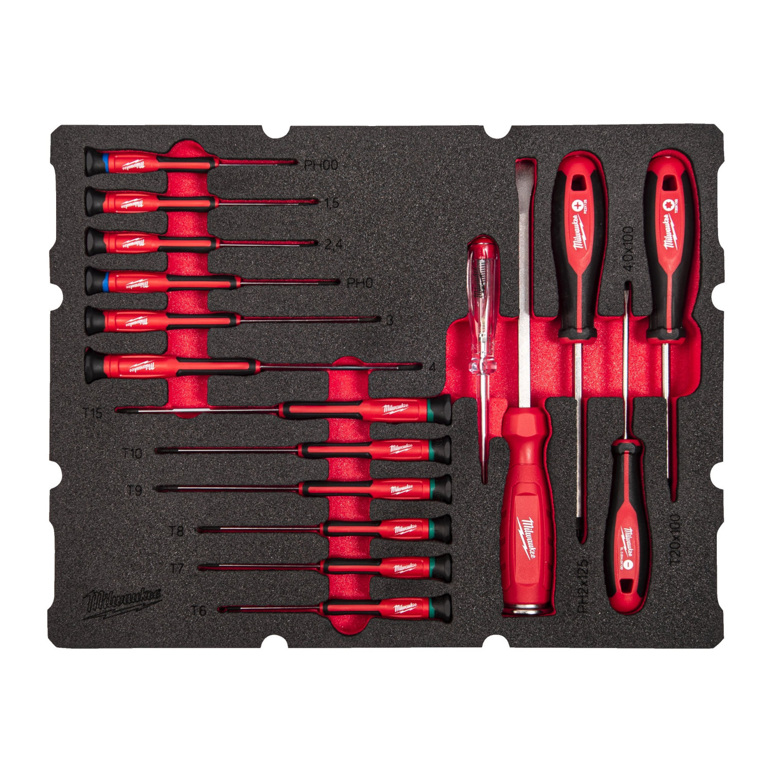 17 PACKOUT™ GAB. PRECĪZIJAS SKRŪVGRIEŽIEM PAREDZĒTS ATVILKTŅU PUTU IELIKTŅU KOMPLEKTS, 17 PC PACKOUT DRAWER PRECISION SCREWDRIVER FOAM INSERT SET, 4932493644 MILWAUKEE