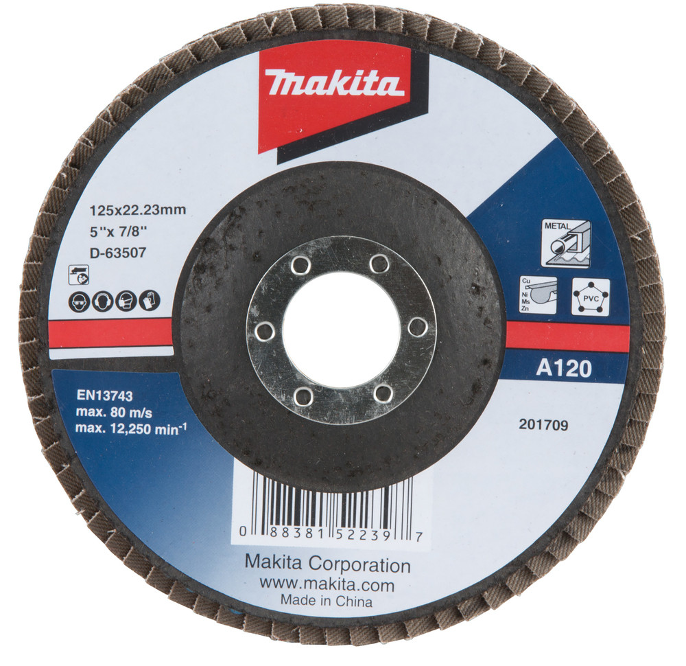 Lameļu slīpdisks Economy type 125x22.23 A120 Metālam (10gab), D-63507-10 MAKITA