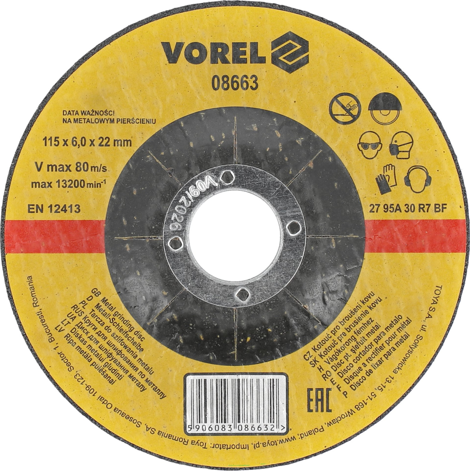 METAL GRINDING DISC 115x6.0x22MM 08663 VOREL