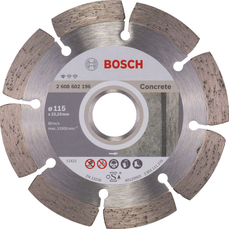 Dim. grieš. ripa BPE 115x22.23 mm, Mazām leņķa slīpmašīnām DIMANTA GRIEZĒJDISKS STANDARD FOR CONCRETE, 2608602196 BOSCH