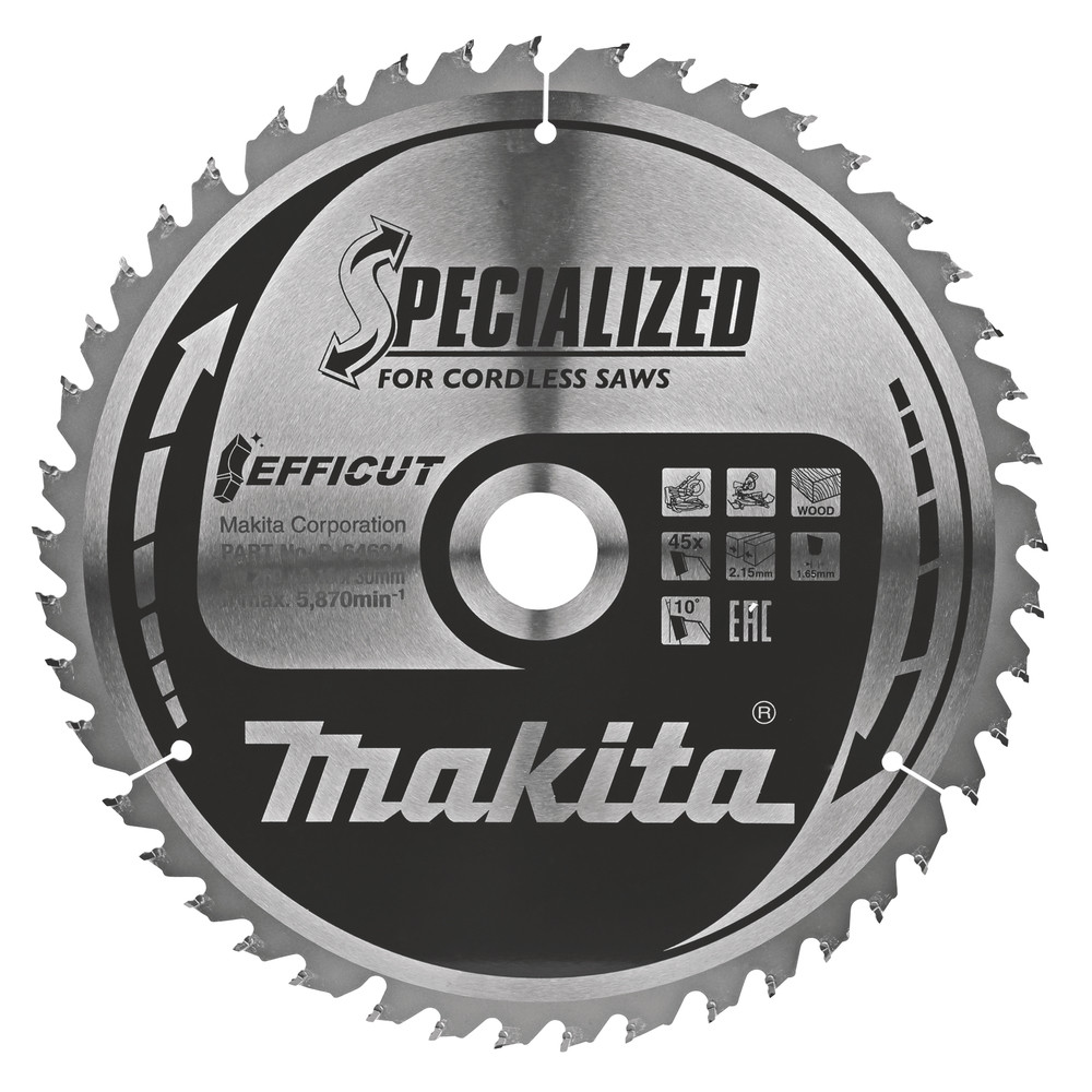 T.C.T. Zāģripa EFFICUT 260X2.15X30mm 10° T45, B-64624 MAKITA