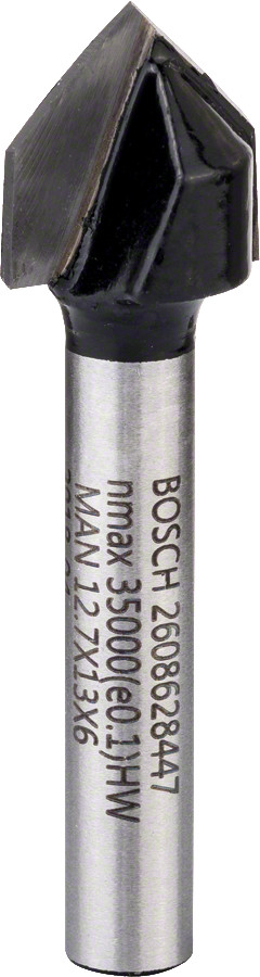 V veida gropju frēze 6mm D1 12,7 mm, L 12,7 mm,90°, Rokas frēzēm, malu frēzēm V VEIDA GROPJU FRĒZE STANDARD FOR WOOD V-GROOVE BIT, 2608628447, BOSCH