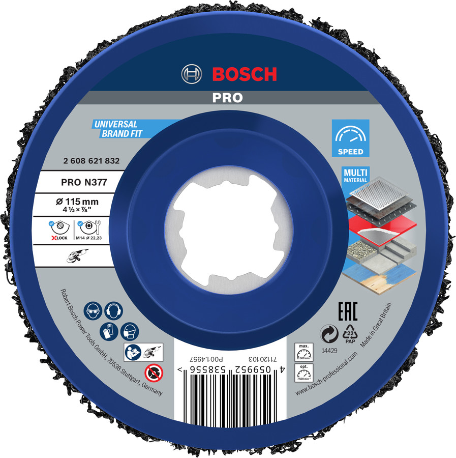 X-LOCK tīrīšanas disks N377 Metal, Ø115mm, Mazām leņķa slīpmašīnām PRO N377 TĪRĪŠANAS DISKS, 2608621832, BOSCH