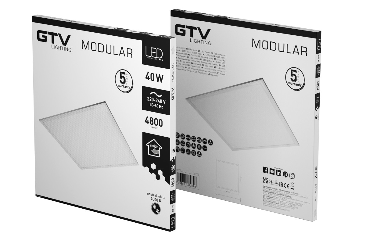 LED griestu gaismeklis MODULAR, 60x60cm, 4000K, 40W, 4800lm, IP54; LD-MOD4060-NB GTV