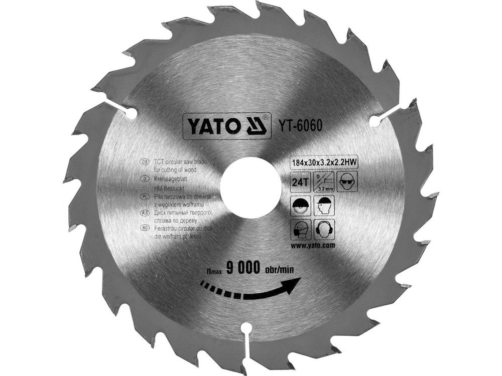 Pjūklo diskas medienai 184x30mm 24T TCT YT-6060 YATO