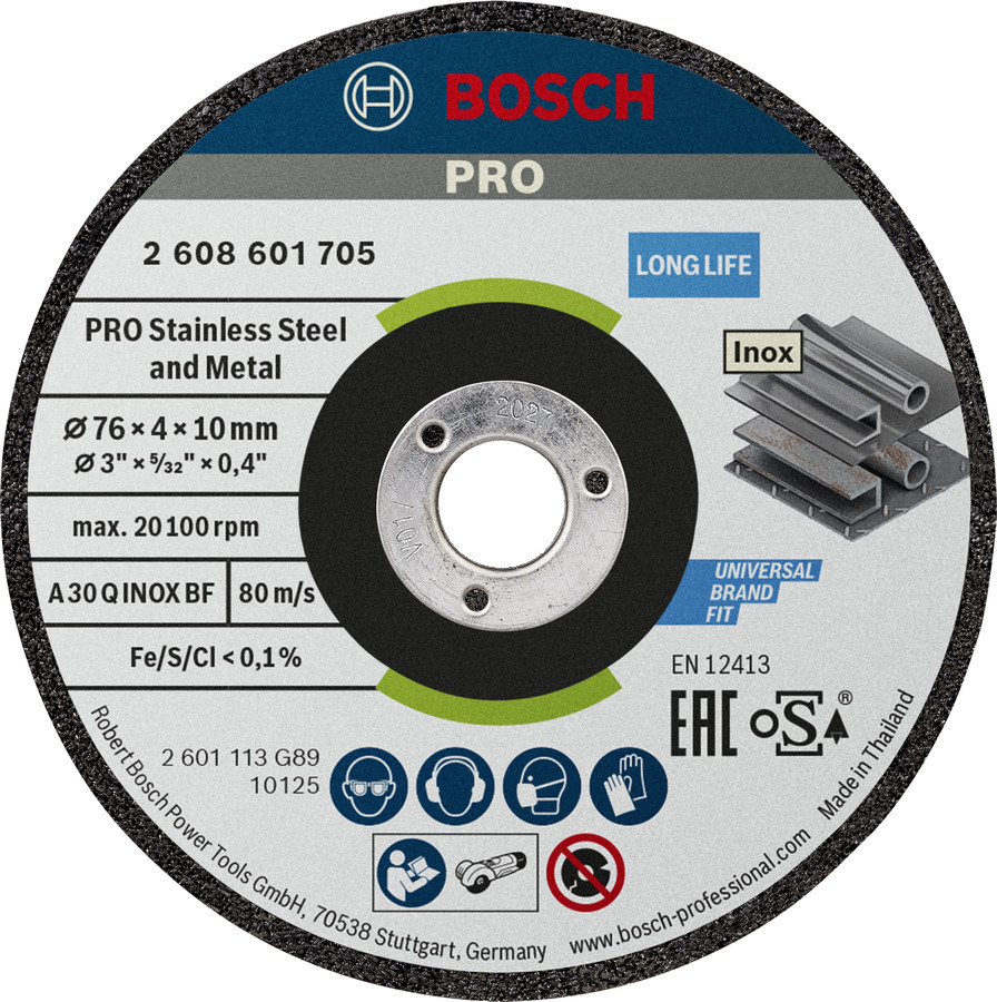 Slīpēšanas disks 76 x 4 x 10 mm, 2 gab, Mazām leņķa slīpmašīnām PRO STAINLESS STEEL AND METAL SLĪPRIPA, 2608601705, BOSCH