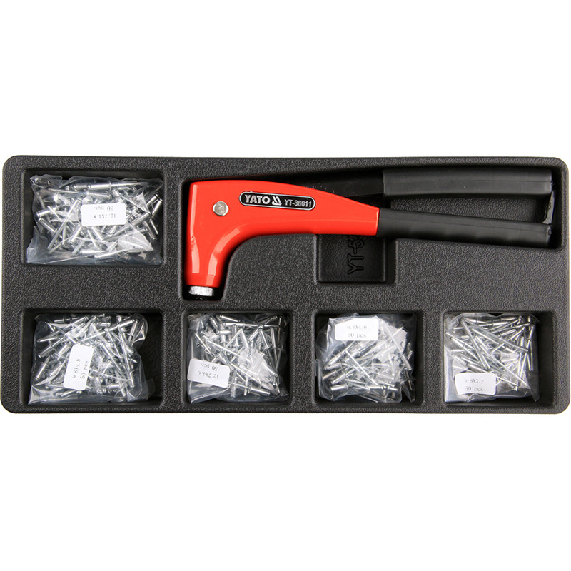 Hand Riveter W. Rivets, 6Pcs Set YT-55466 YATO