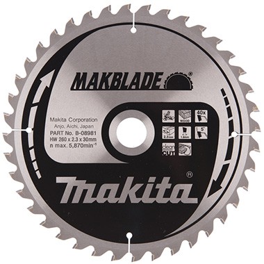 Saw blade Ø260x30x2.3mm, 40 teeth 5 ° LS / LH / LF Makita