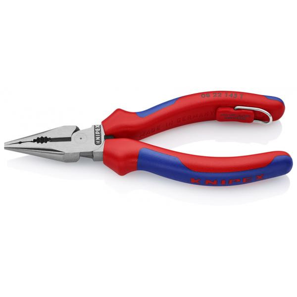 NEEDLE-NOSE COMBINATION PLIERS BLACK ATRAMENTIZED, HEAD POLISHED, HANDLES WITH MULTI-COMPONENT GRIPS, WITH INTEGRATED TETHER ATTACHMENT POINT, 0822145TBK KNIPEX