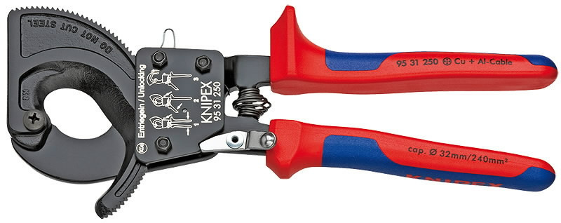 Kabelių replės su galios mechanizmu D32mm/240mm2 9531250 Knipex