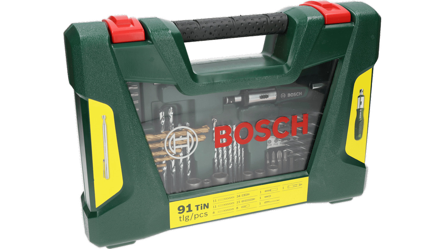 Sets for Drilling and Screwdriving V-Line Drill- and Screwdriver Bit Set TiN-coated 91 pieces with ratchet and magnet, 2607017195 BOSCH