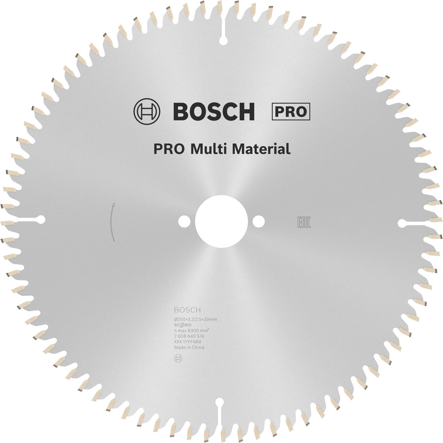 Ripzāģa disks 250x30 mm Multi material, Paneļzāģiem PRO MULTI MATERIAL RIPZĀĢA ASMENS, 2608640516, BOSCH