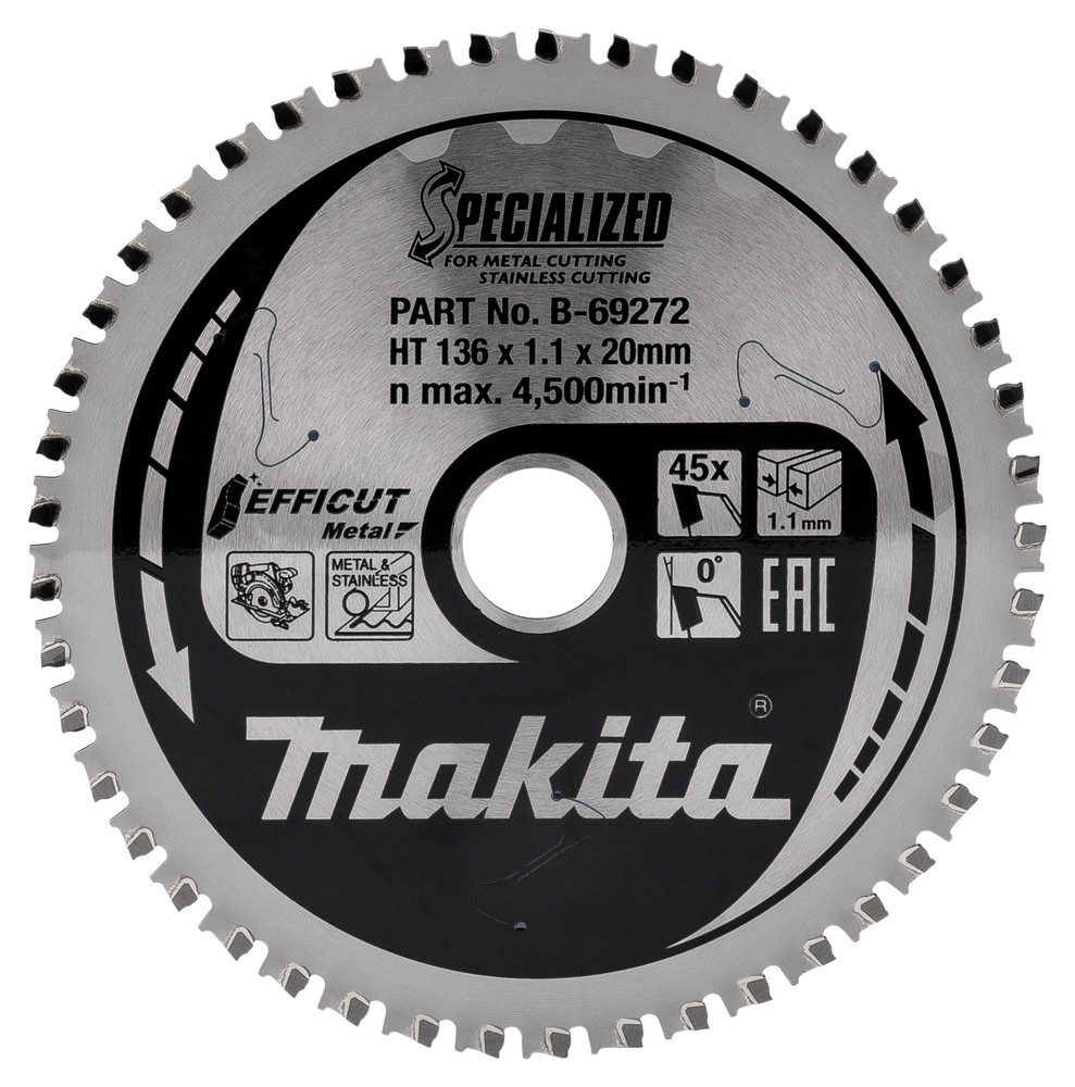 T.C.T. Zāģripa EFFICUT METAL 136X1.1X20mm 0° T45, B-69272 MAKITA