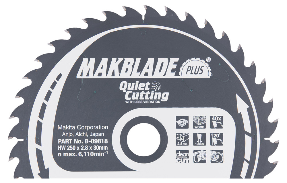 T.C.T. Zāģripa MAKBLADE PLUS 250X2.8X30mm 20° T40, B-09818 MAKITA