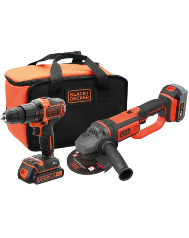 18V Hammer Drill, 18V Small Angle Grinder, 1x2Ah, 1x4Ah Softbag BCK24D1M1S-QW BLACK DECKER