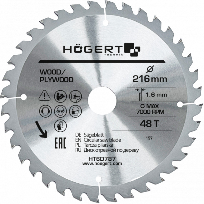 Pjūklo diskas, TCT, 216x48Tx30mm; HT6D787 HOGERT