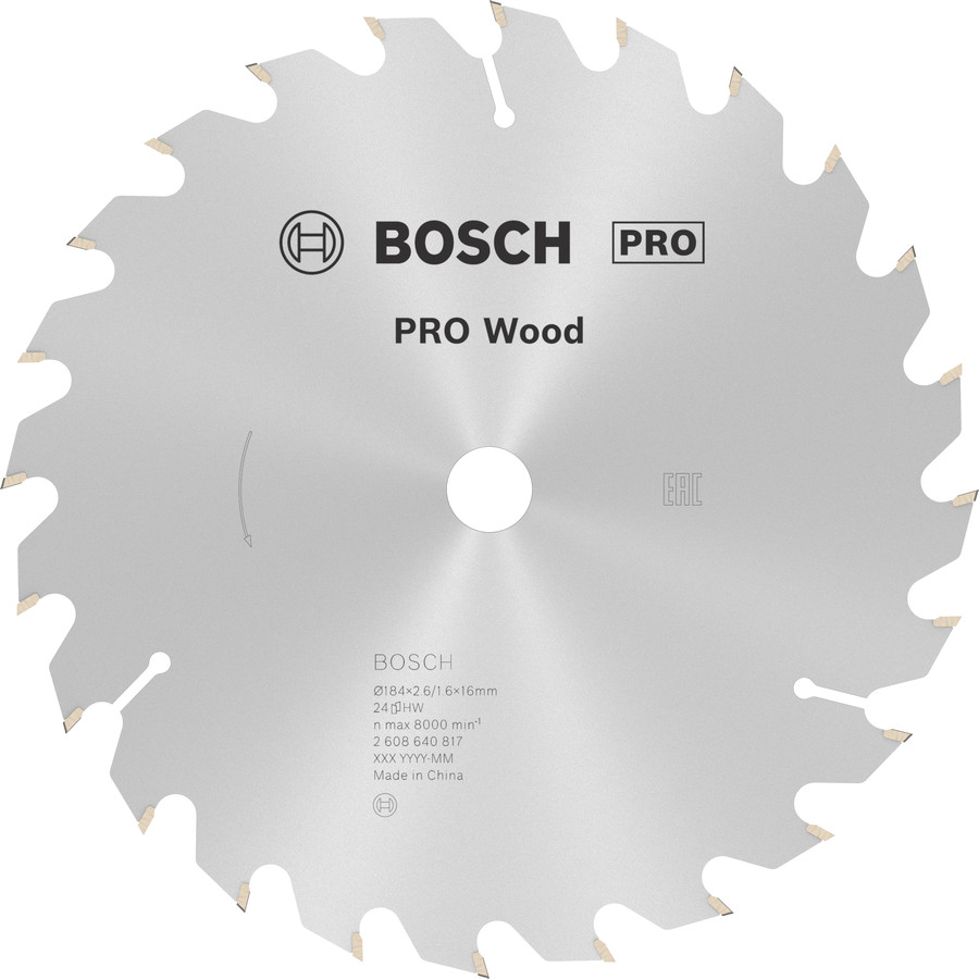 Ripzāģa disks 184x16 mm Optiline Wood, Rokas ripzāģiem PRO WOOD RIPZĀĢA ASMENS, 2608640817, BOSCH