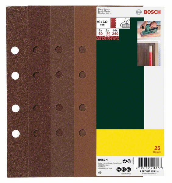 Sanding Sanding Sheet Set 93 x 230 mm 25 Pieces Mixed, 2607019499 BOSCH