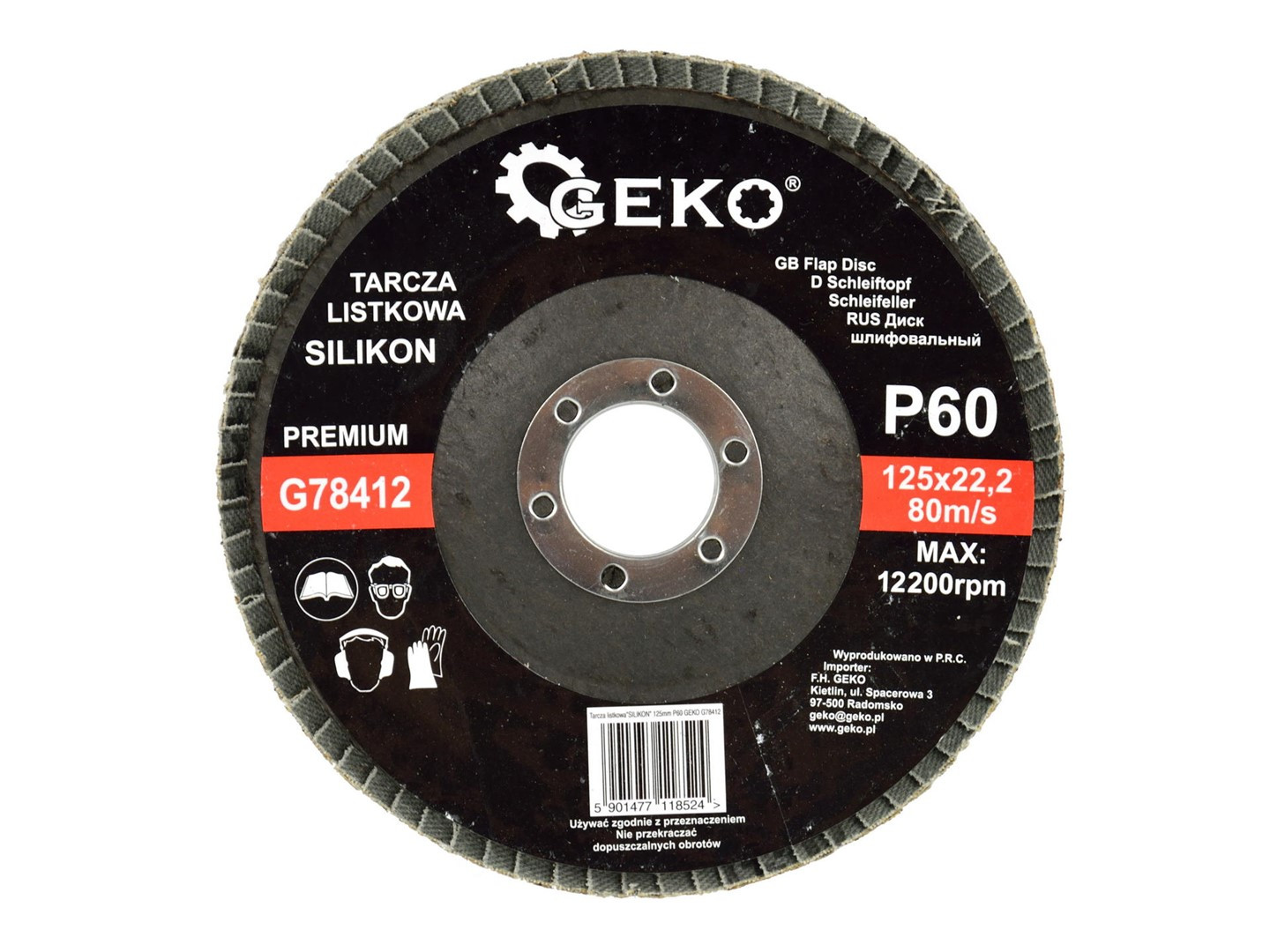 Silīcija karbīda lapiņu slīpdisks 125mm, 60 grauds, G78412 GEKO