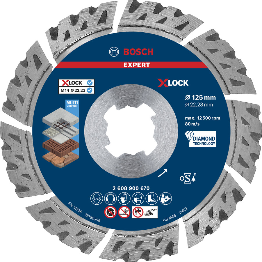 X-LOCK dimanta disks Multi Material 125, Mazām leņķa slīpmašīnām EXPERT MULTI MATERIAL DIMANTA GRIEZĒJDISKS, 2608900670, BOSCH