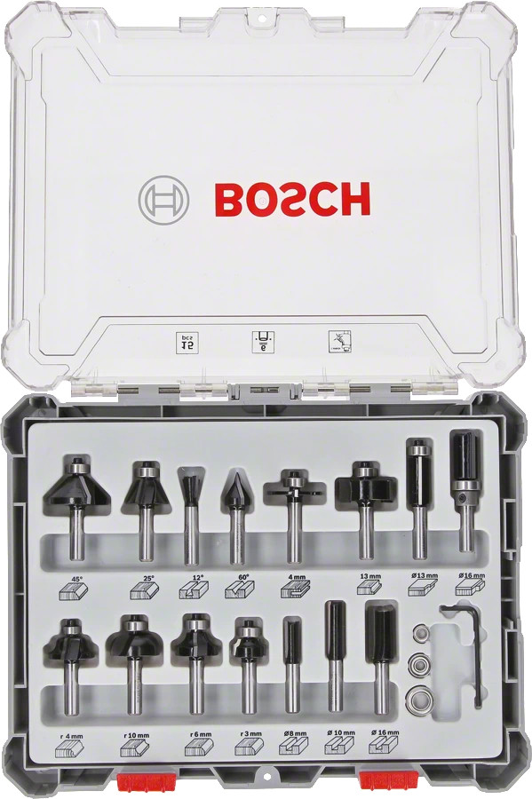 Frezų rinkinys (15 vnt.) 1/4" 2607017473 BOSCH