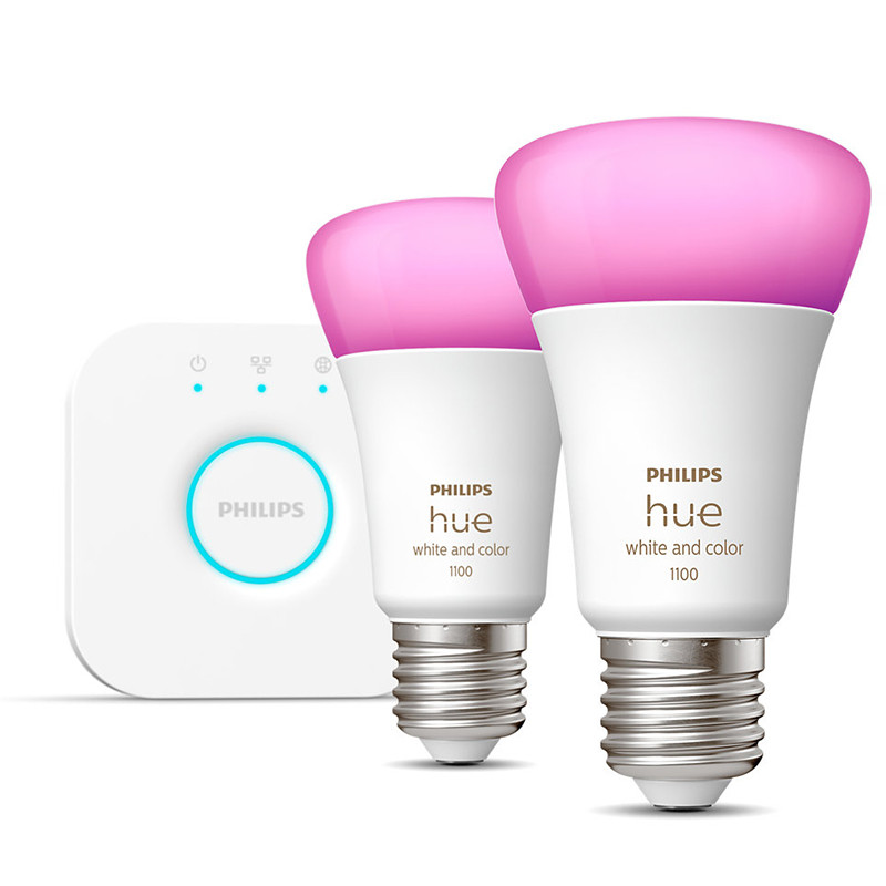 Philips Hue viedās spuldzes, 2gab. E27 9W RGBW + Hue Bridge