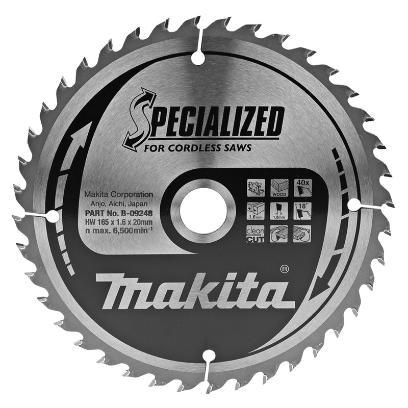 Pjūklo diskas medienai 165x1,6x20mm, 18°, T40, TCT SPECIALIZED B-09248 MAKITA