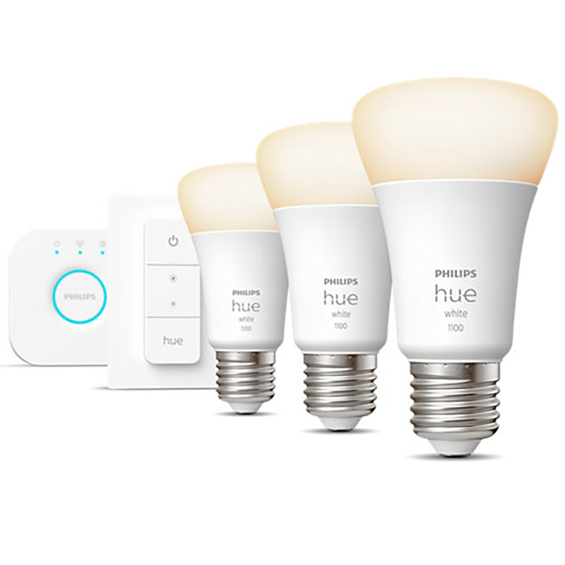 Philips Hue išmaniųjų lempučių rinkinys E27 75W, 3vnt. + Hue Bridge + jungiklis