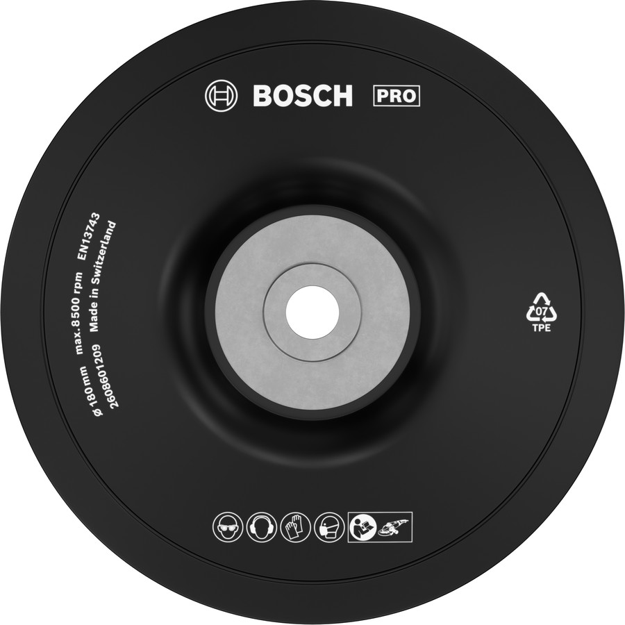 Gumijas slīpšķīvis D 180mm, 1 gab., Lielām leņķa slīpmašīnām ar fiksācijas uzgriezni PRO BACKING PAD, MĪKSTS, 2608601209 BOSCH