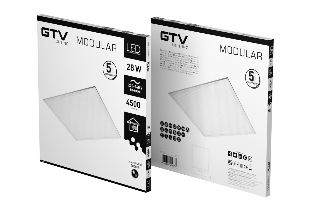 LED griestu panelis MODULAR Backplate, 60x60cm, 28W, 4500lm, 4000K, IP20 LD-MOD2860-NB GTV