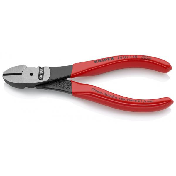 HIGH LEVERAGE DIAGONAL CUTTER BLACK ATRAMENTIZED, HEAD POLISHED, HANDLES PLASTIC COATED, 7401200SB KNIPEX