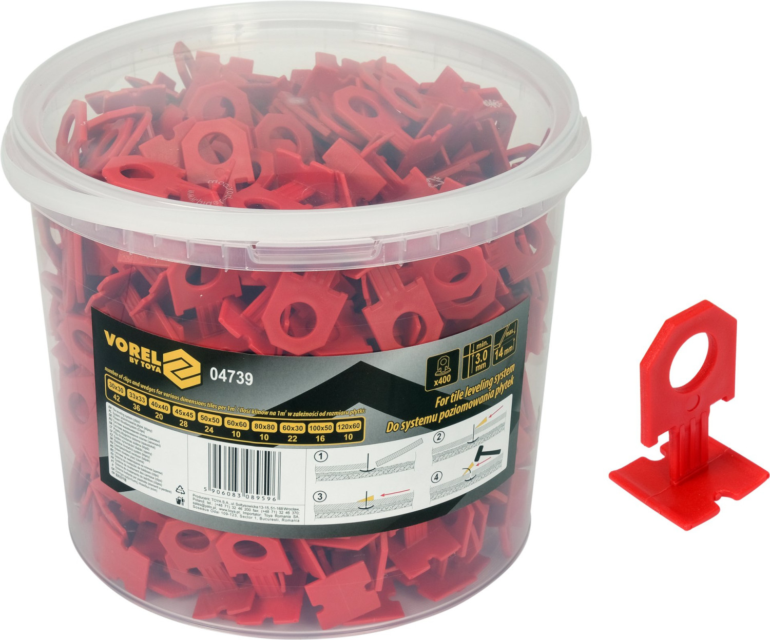 TILE LEVELING CLIPS 3MM 400PCS 04739 VOREL