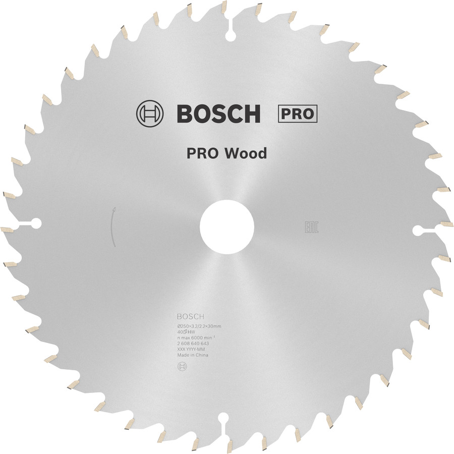 Ripzāģa disks 250x30 mm Optiline Wood, Paneļzāģiem PRO WOOD RIPZĀĢA ASMENS, 2608640643, BOSCH