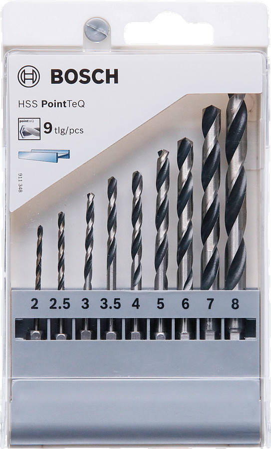 9 PointTeQ HEX urbju komplekts metālam, Urbjmašīnām/skrūvgriežiem, triecienurbjmašīnām/triecienskrūvgriežiem HSS SPIRĀLVEIDA URBJA POINTTEQ KOMPLEKTS AR SEŠSTŪRA KĀTU, 5 PIEDERUMI, 2607002826, BOSCH