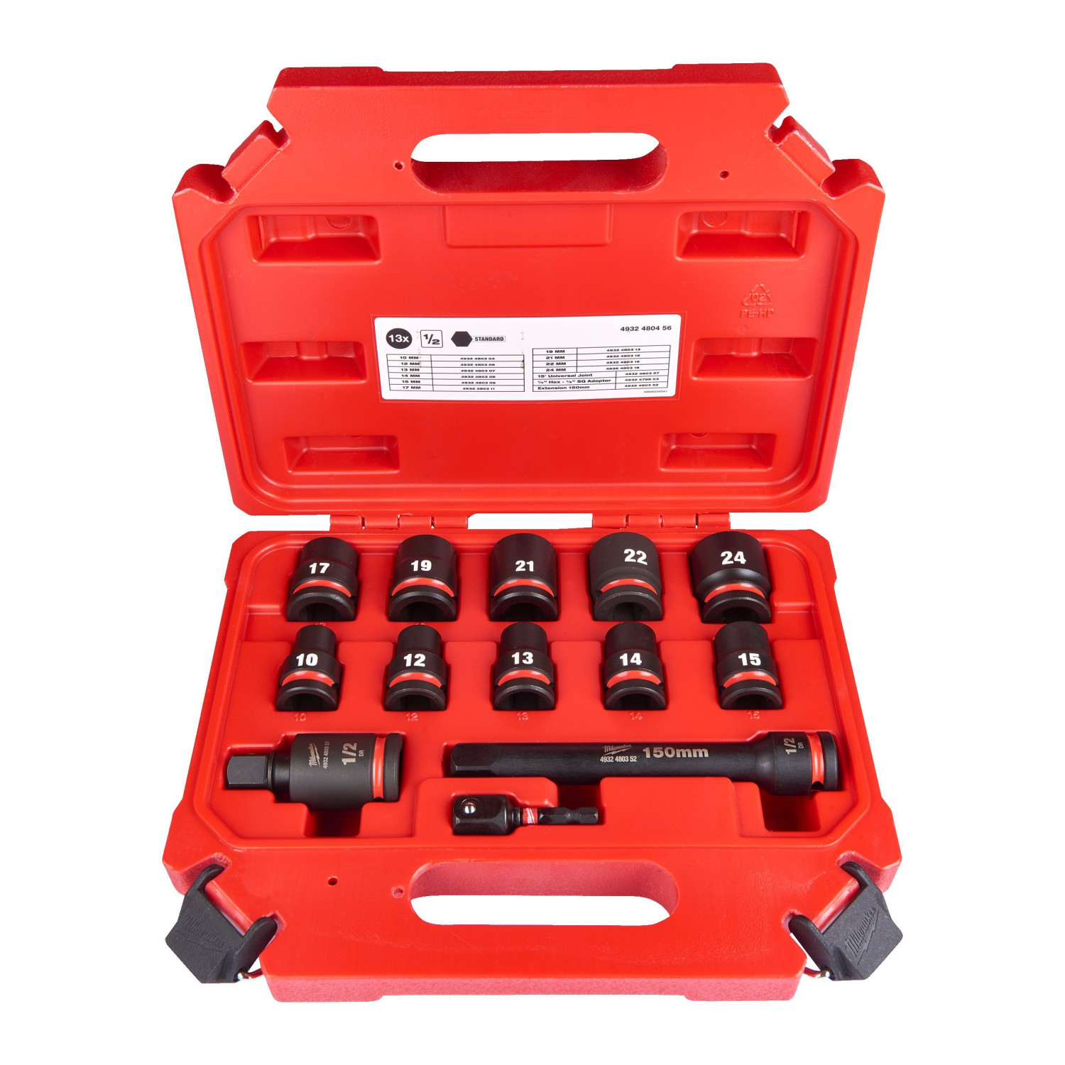 ½″ SHOCKWAVE™ IMPACT DUTY POROLONA IELIKTŅI, 1/2" IMPACT SOCKET SET STD-13PC, 4932480456 MILWAUKEE