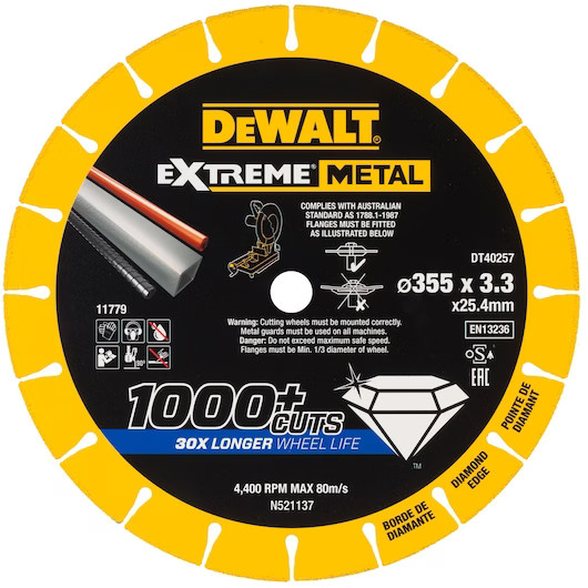 Deimantinis pjovimo diskas, segmentas, METALAS 355x3,3x25,4mm, DT40257-QZ DEWALT