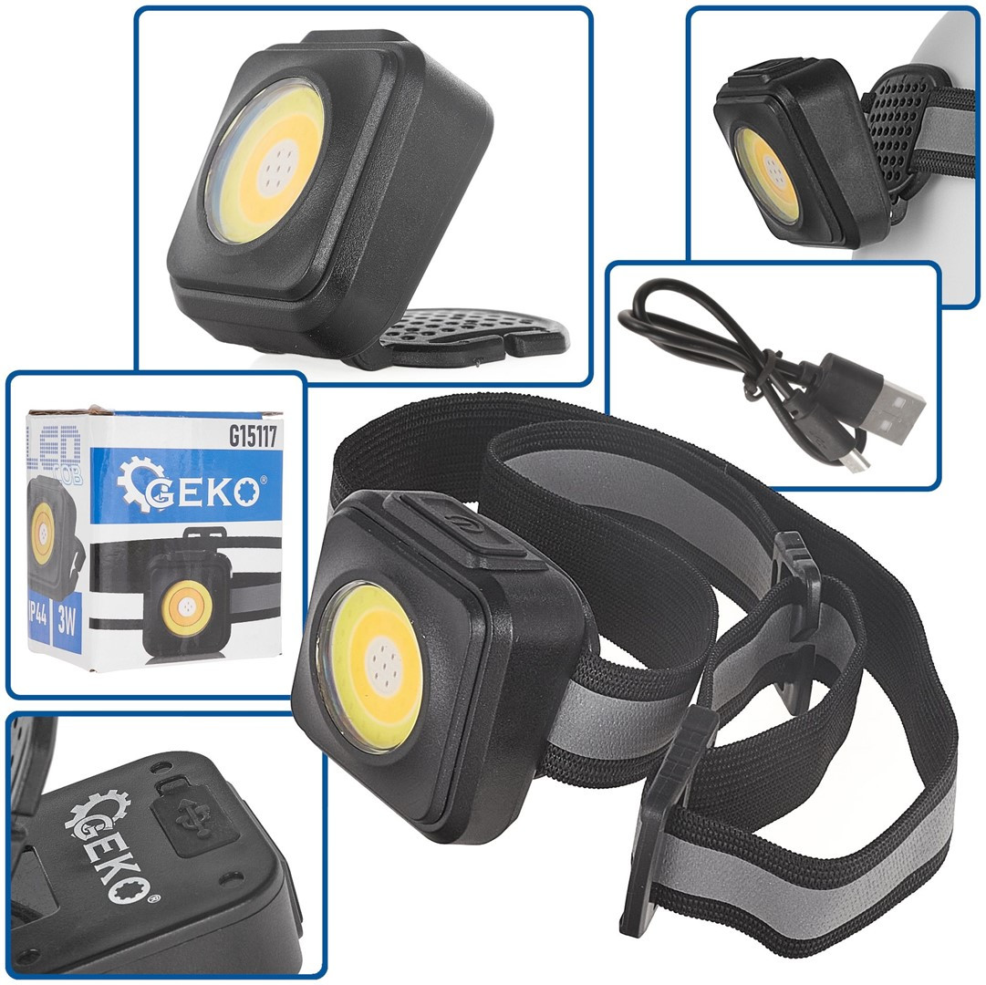 Triecienizturīgs LED galvas lukturis, 3W COB, 500lm, IP44, G15117, GEKO