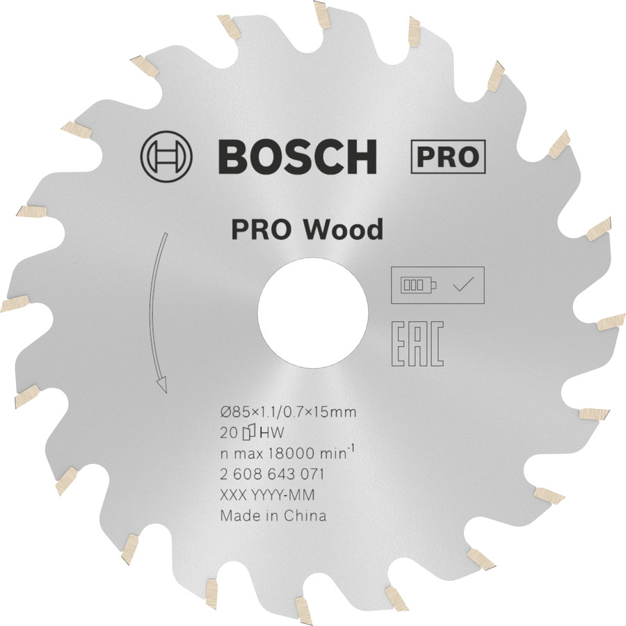 Ripzāģa disks 85x15x1.1/0.7mm, Rokas ripzāģiem PRO WOOD RIPZĀĢA ASMENS, 2608643071, BOSCH