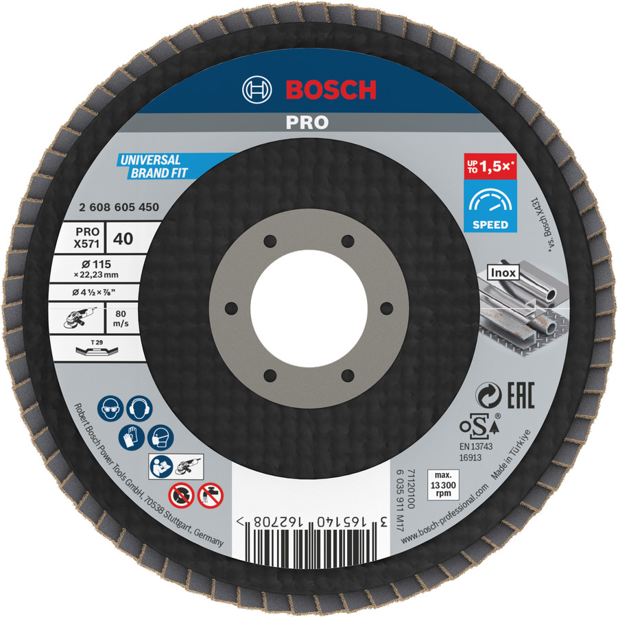 Slīppap.slīpšķ.metal top D 115 mm, K 40, 1 gab., Mazām leņķa slīpmašīnām PRO X571 VĒDEKĻVEIDA DISKS, 2608605450, BOSCH