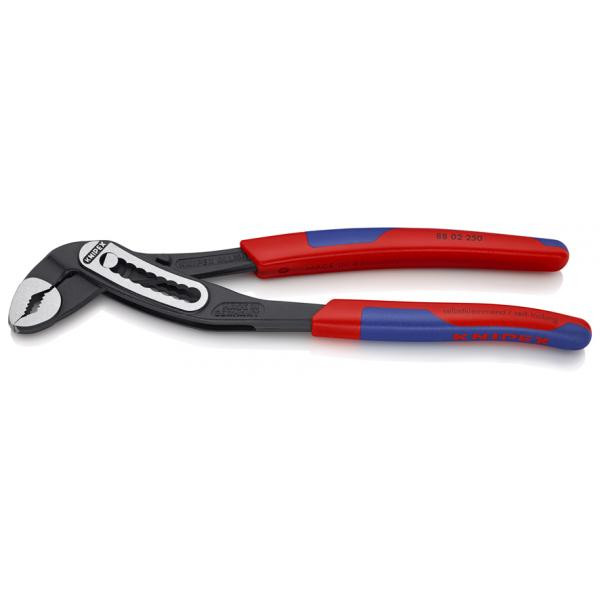 ALLIGATOR® WATER PUMP PLIERS BLACK ATRAMENTIZED, HEAD POLISHED, HANDLES WITH SLIM MULTI-COMPONENT GRIPS, 8802250SB KNIPEX