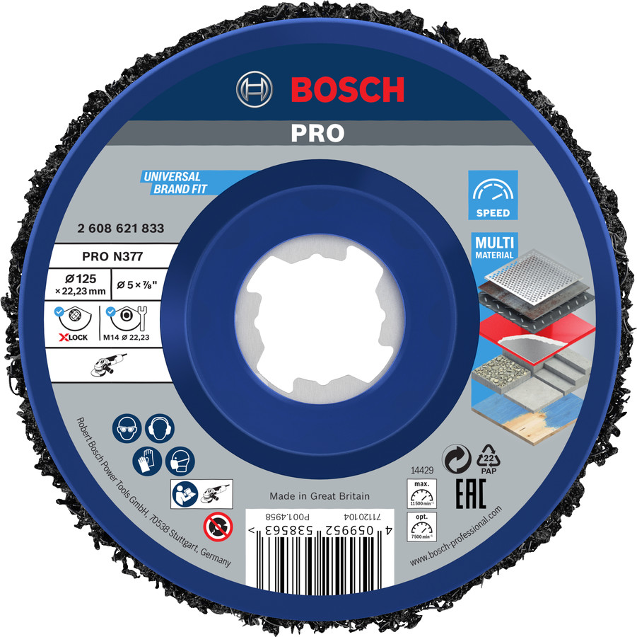 X-LOCK tīrīšanas disks N377 Metal, Ø125mm, Mazām leņķa slīpmašīnām PRO N377 TĪRĪŠANAS DISKS, 2608621833 BOSCH