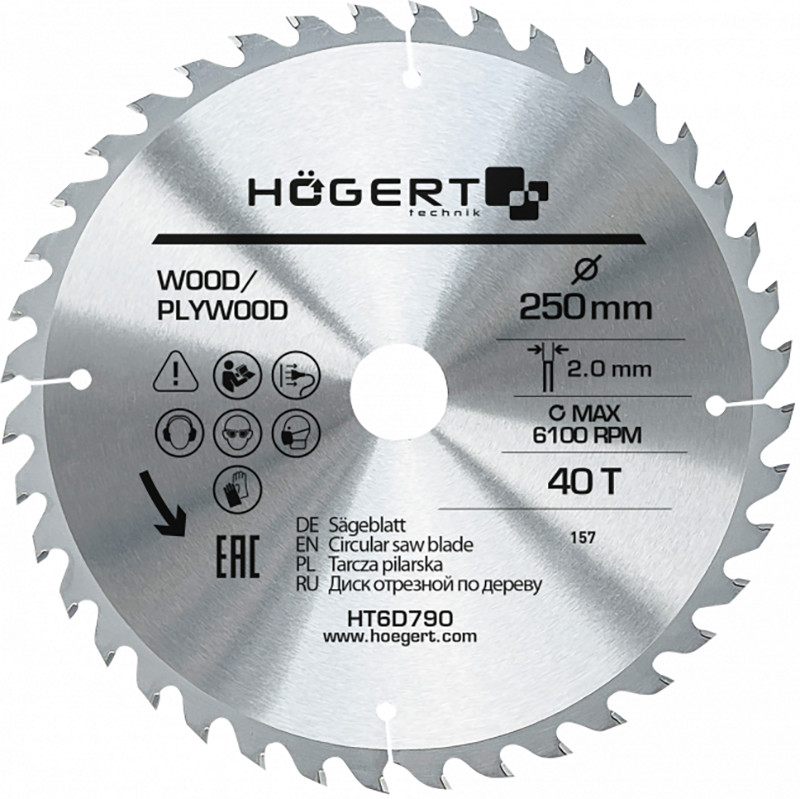 Pjūklo diskas TCT, 250mm, 40T, 30mm; HT6D790 HOGERT