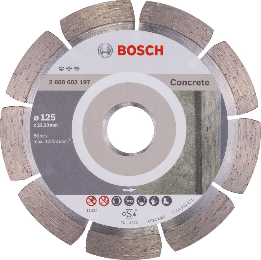 Dim. griešanas ripa BPE 125x22.23 mm, Mazām leņķa slīpmašīnām DIMANTA GRIEZĒJDISKS STANDARD FOR CONCRETE, 2608602197 BOSCH