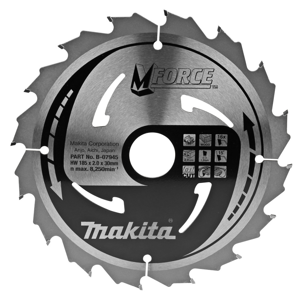 T.C.T. Zāģripa M-FORCE 185X2X30mm 15° T16, B-07945 MAKITA