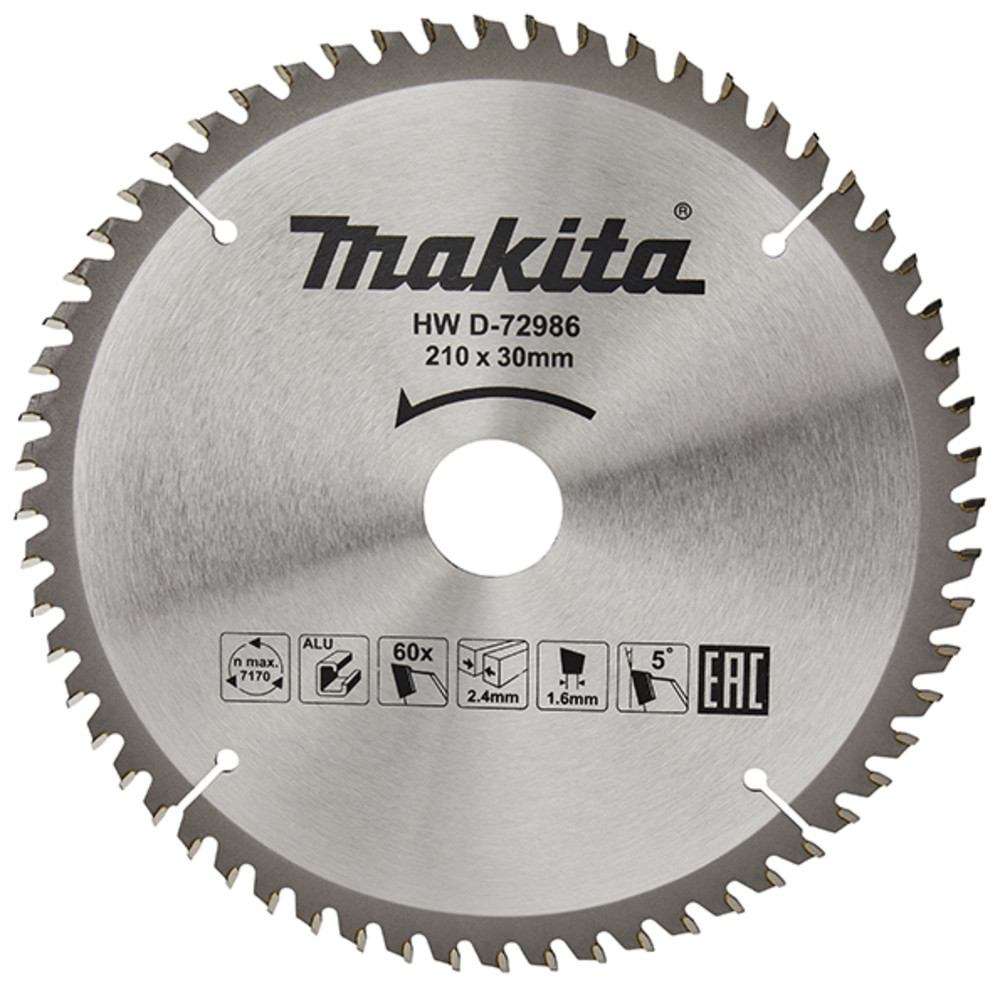 T.C.T. Zāģripa alumīnijam 210X2.4X30mm 5° T60, D-72986 MAKITA