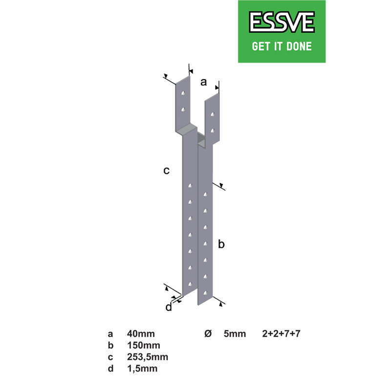 U formos gegnių tvirtinimas 40X150X253.5 451505 ESSVE