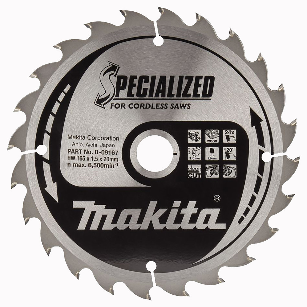 T.C.T. Zāģripa SPECIALIZED 165X1.5X20mm 20° T24, B-09167 MAKITA